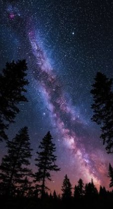 La Vía Láctea sobre un bosque de pinos
